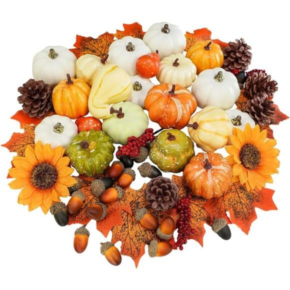 60 Pcs Assorted Small Artificial Pumpkins and Gourds Fall Harvest Decoration Set - Picture 1 of 7